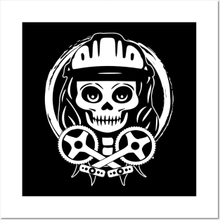 Bike Messenger Skull and Crossed Peddles White Logo Posters and Art